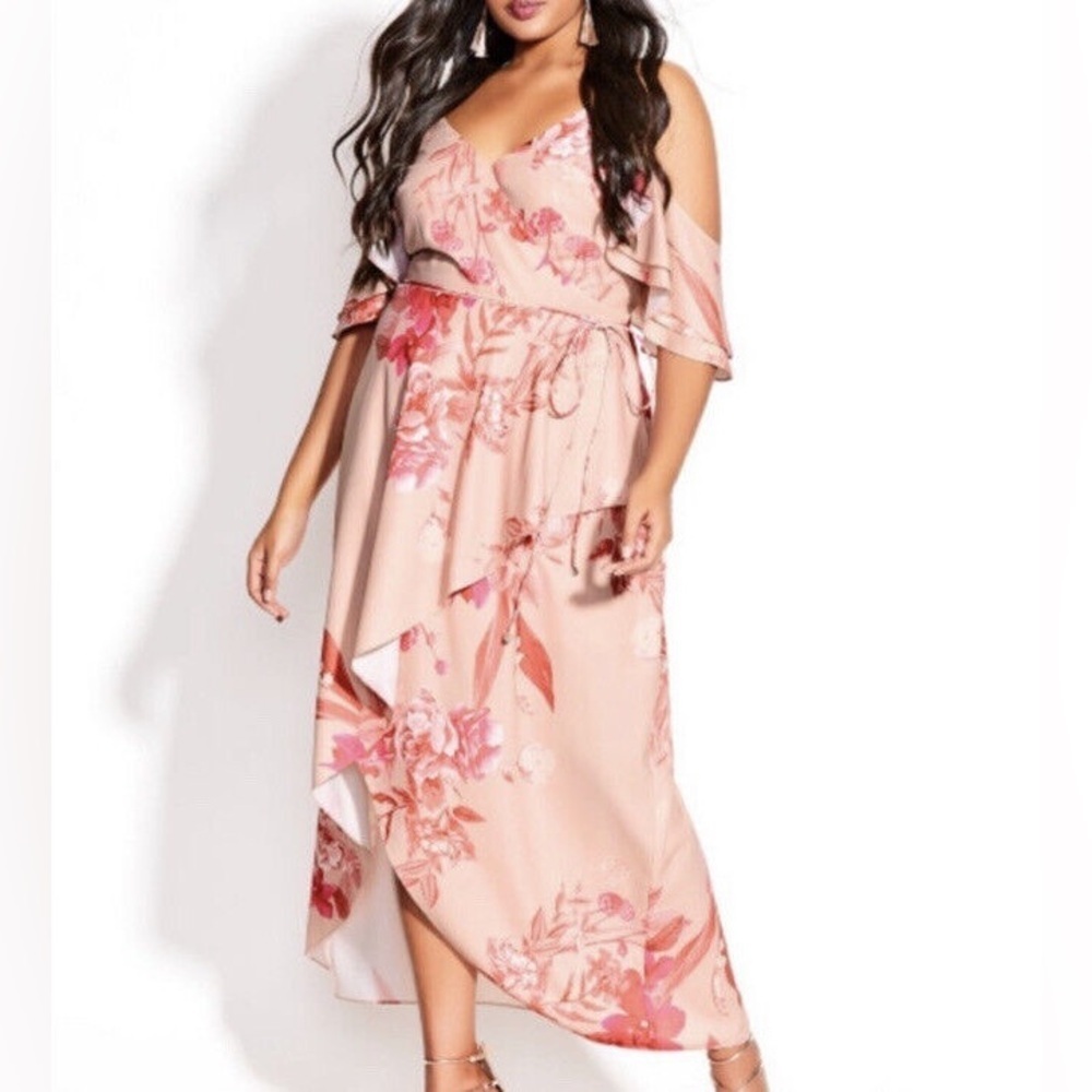 NWT City Chic Maxi Elegant Ruffle Dress in Elegant Floral Pink Size 18 Plus.